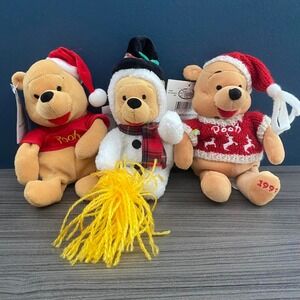 Vintage Disney Store Winnie‎ the Pooh Christmas Bean Bag Plush Set Holiday Trio